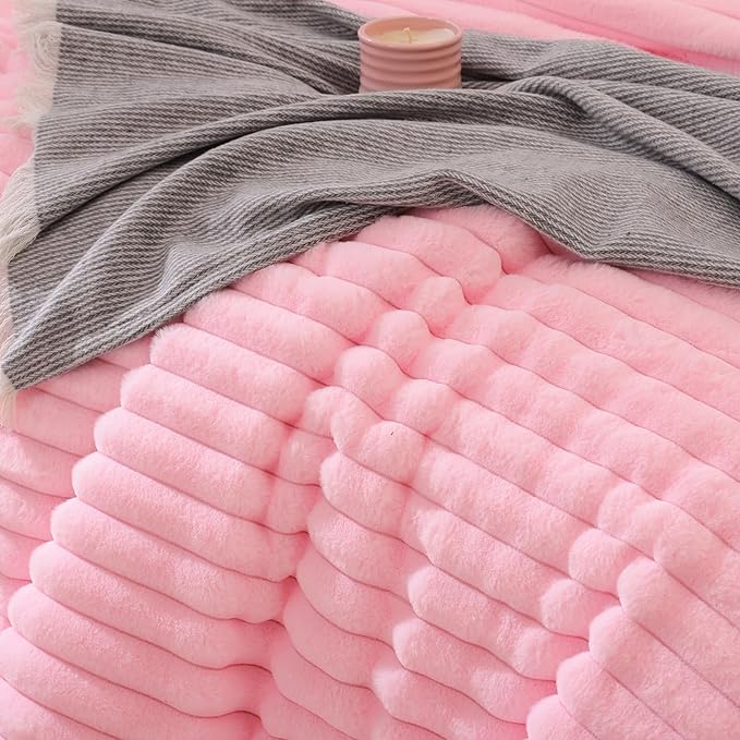 Pink Fleece Fluffy Comforter Set 3 Pieces