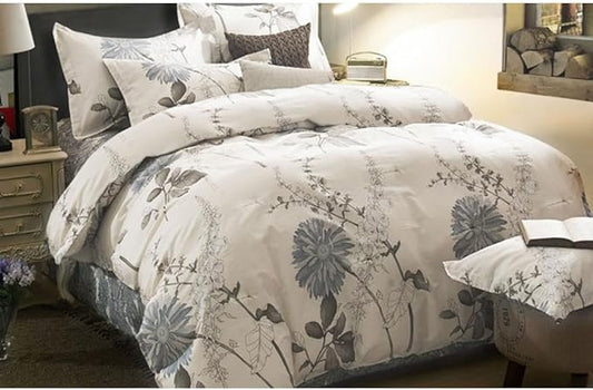 Floral Comforter Set, Botanical Flowers Pattern Printed, 100% Cotton Fabric with Soft Microfiber Inner Fill Beddings